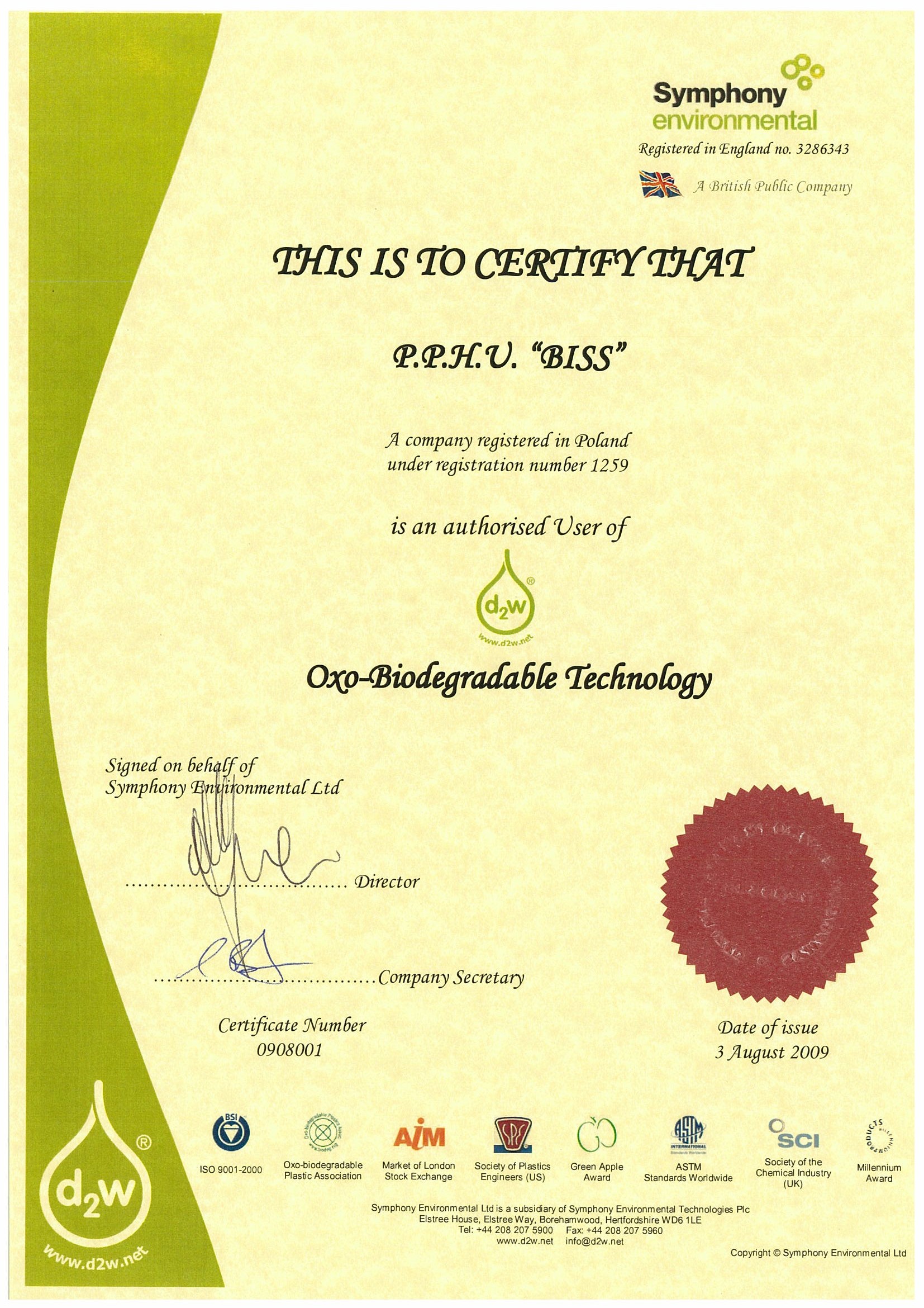 BISS Certificate d2w